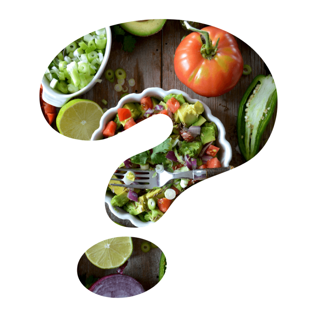 A question mark made of images of food