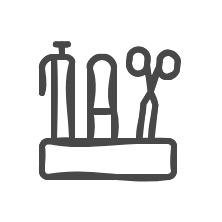 icon of desk supplies neatly lined up in a hand drawn style