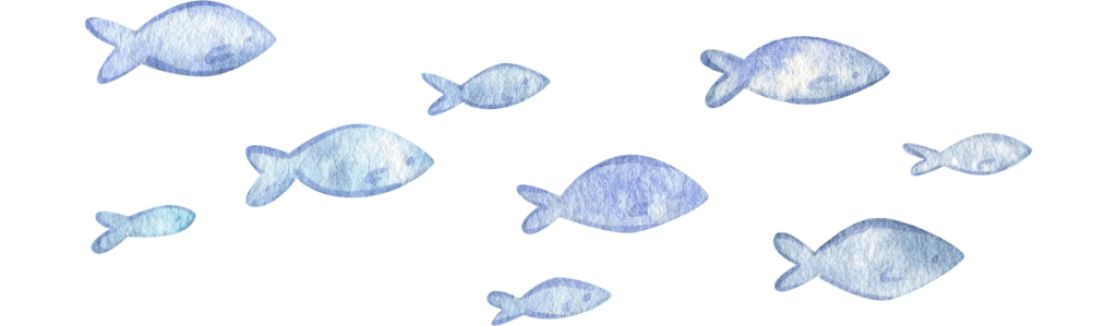 a school of blue fish in a watercolor style
